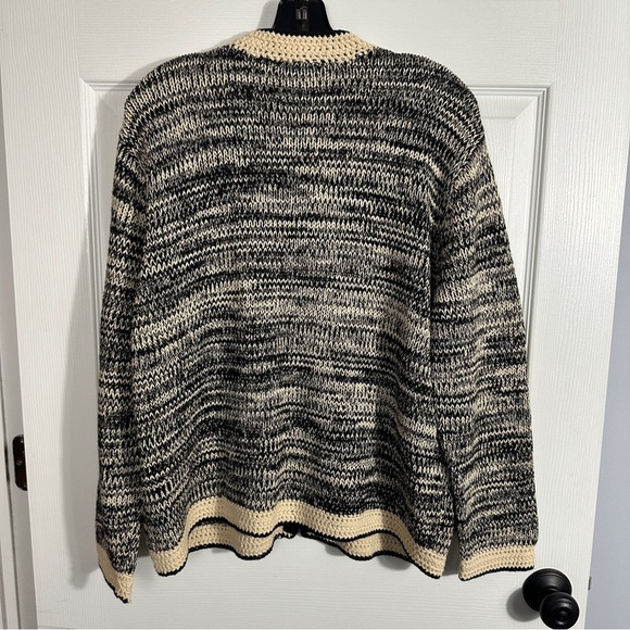 J. Jill cotton knit zip front cardigan, black and cream, size L, layer, fall - Picture 10 of 10